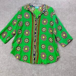 Amica Sartoria by Giacomo Cinque Green Medallion Print Button‎ Up Shirt XL